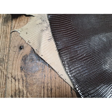 Lot de 2 peaux de cuir de lézard - C - Naturelle/Chocolat