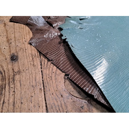 Lot de 2 peaux de cuir de lézard - D - Bleue/Taupe
