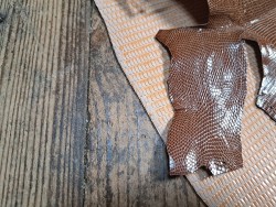 Lot de 2 peaux de cuir de lézard - E - Camel/Saumon