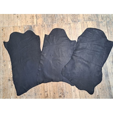 Lot de 3 peaux de cuir stretch - noir mat - Cuirenstock