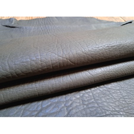 Peau de cuir de mouton crispé - gris - maroquinerie ou vêtement - cuir en stock