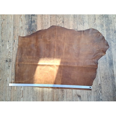 Demi-peau de cuir de vachette pullup ciré - Brun - A