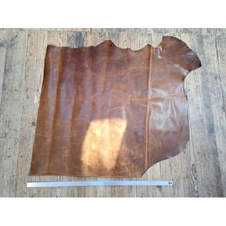 Demi-peau de cuir de vachette pullup ciré - Brun - B