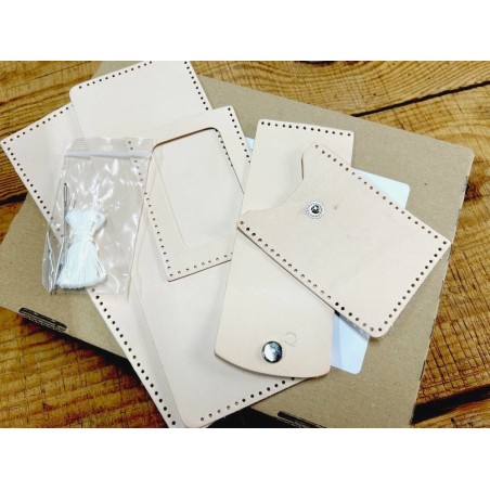 Kit portefeuille en cuir naturel taché – Prêt à coudre, idéal débutants - Cuir en Stock