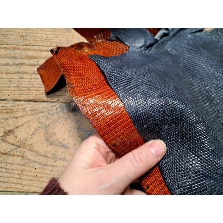 Lot de 2 peaux de cuir de lézard - B - Gris/Brun acajou