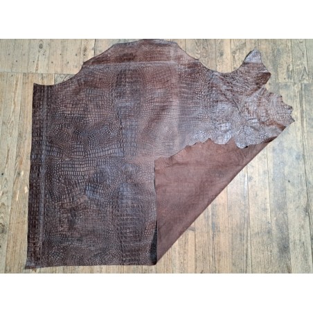 Bande de cuir de veau - effet croco - marron vieilli - maroquinerie - Cuirenstock