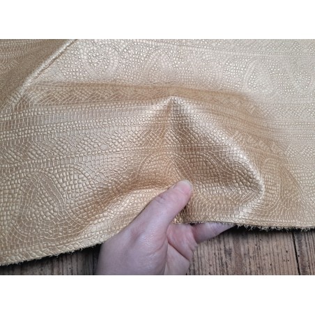 Bande de cuir de veau - grecque - or blanc - maroquinerie - Cuir en stock