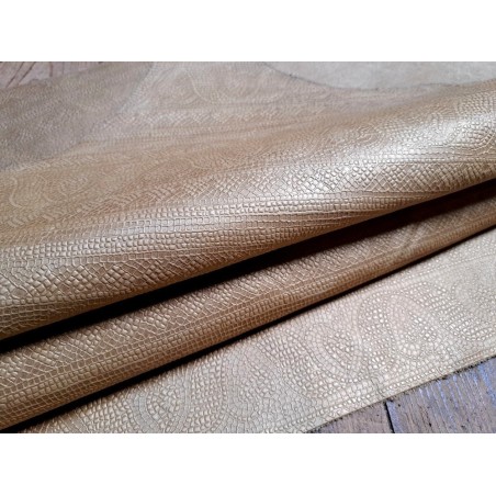 Bande de cuir de veau - grecque - or blanc - maroquinerie - cuir en stock