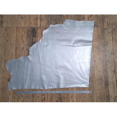 Bande de cuir de veau - quadrillage - nacré - argent - maroquinerie - cuirenstock