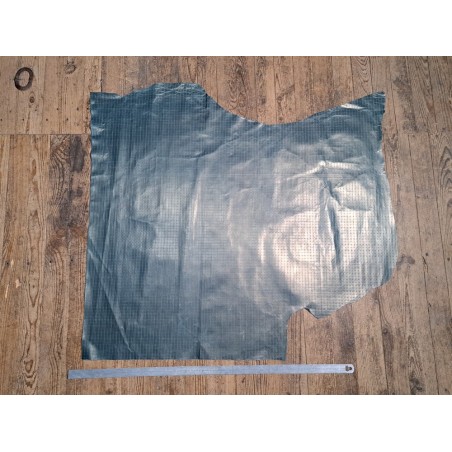 Bande de cuir de veau - quadrillage - vert canard - nacré - doré- maroquinerie - cuirenstock