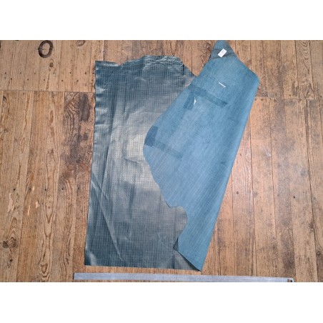 Bande de cuir de veau - quadrillage - vert canard - nacré - doré- maroquinerie - Cuir en stock