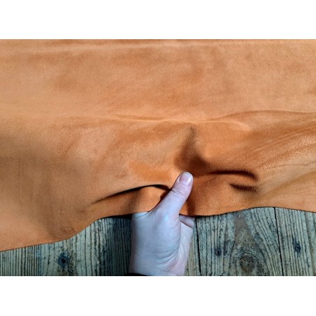 Peau de veau velours - ORANGE POUDRE - Cuir en Stock