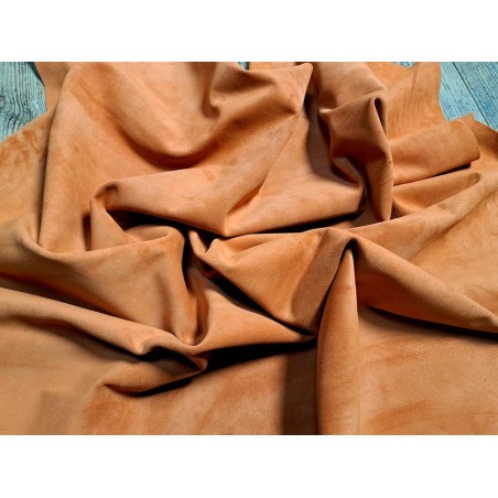 Peau de veau velours - orange poudré - Cuir en Stock