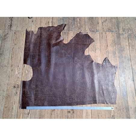 Demi peau de cuir de veau grain crocodile effet vieilli - Marron - B
