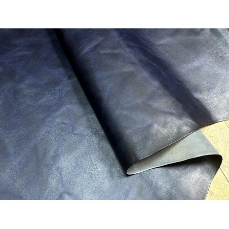 Croûte de cuir de vache tannage végétal cirée – BLEU - Cuir en Stock