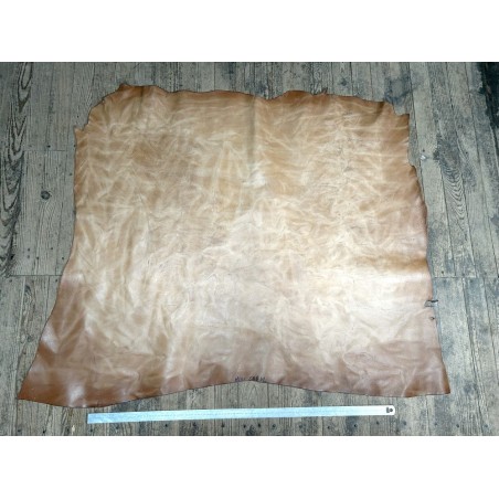 Croûte de cuir de vache tannage végétal cirée – Fauve patiné - Cuir en Stock