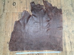 Demi peau de cuir de veau grain crocodile effet vieilli - Marron - A