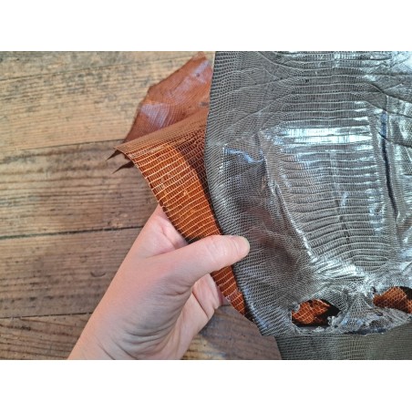 Lot de 2 peaux de cuir de lézard - A - Camel/Gris