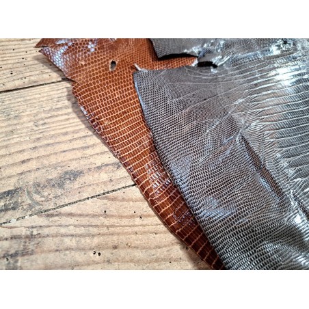 Lot de 2 peaux de cuir de lézard - A - Camel/Gris