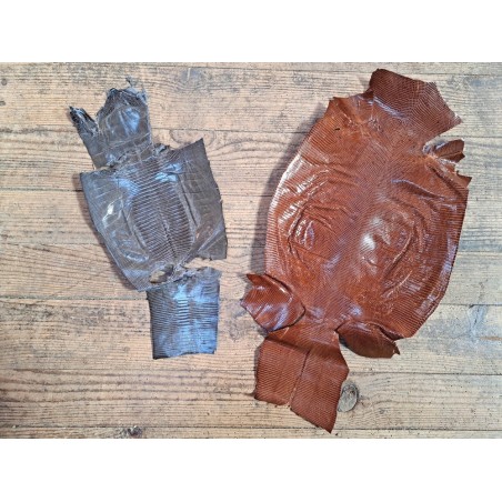 Lot de 2 peaux de cuir de lézard - A - Camel/Gris