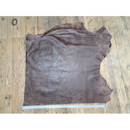 Demi peau de cuir de veau grain crocodile effet vieilli - Marron - A
