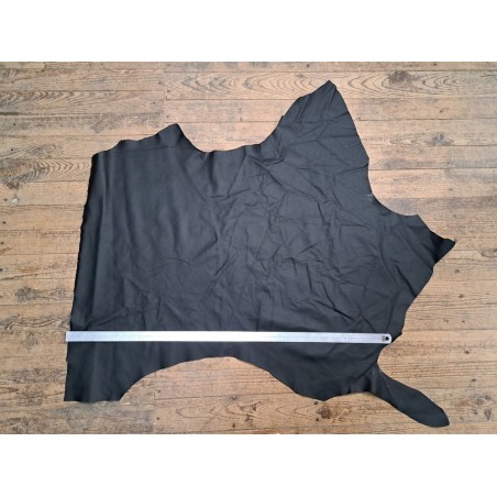 Grand morceau de cuir de vache grainé - Noir mat - A - Cuir en Stock