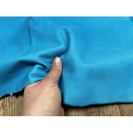 Flanc de vache – Cuir bleu cyan – Tannage minéral – Souple & élastique - 2ᵉ choix - Cuir en Stock