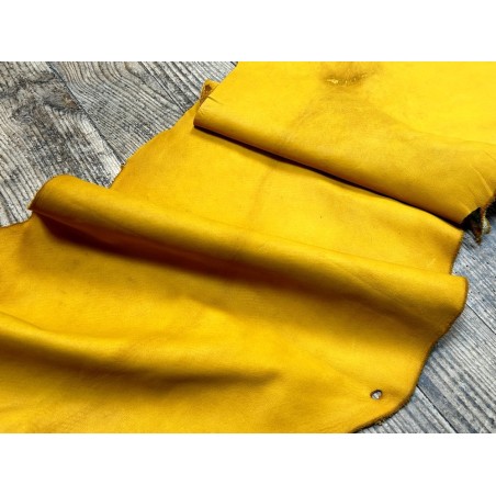 Flanc de vache – Cuir jaune moutarde – Tannage minéral – Souple & élastique - 2ᵉ choix - Cuir en Stock