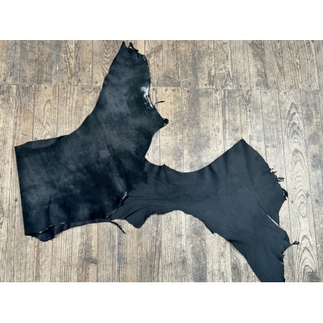 Flanc de vache – Cuir NOIR MAT – Tannage minéral – Souple & élastique - 2ᵉ choix - Cuir en Stock