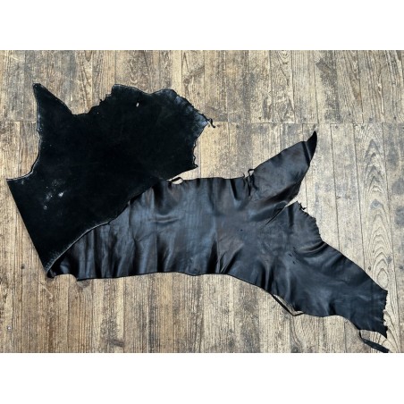 Flanc de vache – Cuir bovin finition lustrée satinée – Souple & élégant (2ᵉ choix léger) NOIR - Cuir en Stock