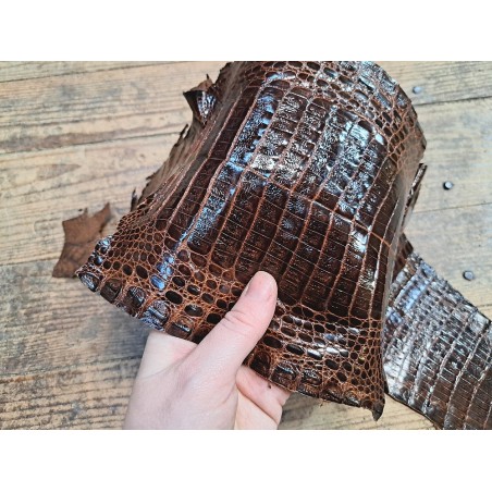 Peau de cuir de crocodile véritable - Brun rouge - Cuir en Stock
