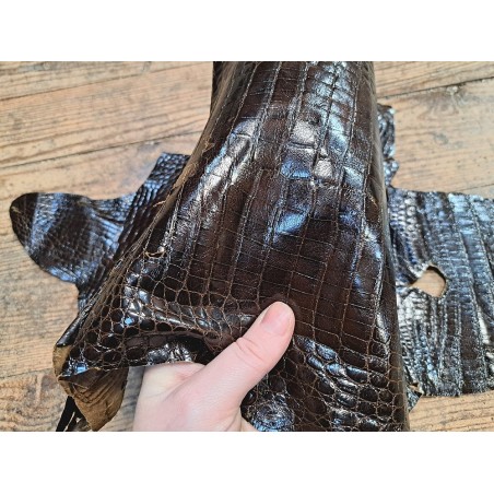 Peau de cuir de crocodile véritable - Marron - Cuir en Stock