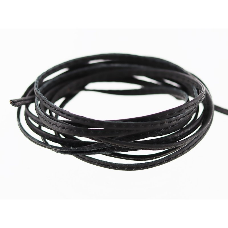 Fine lanière lacet sangle de cuir noir surpiqué cuir en stock Fine lanière lacet sangle de cuir noir surpiqué cuir en stock
