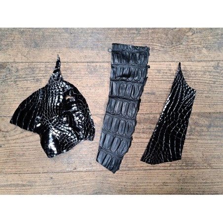 Lot de 3 morceaux de cuir de crocodile - Noir - Cuir en Stock