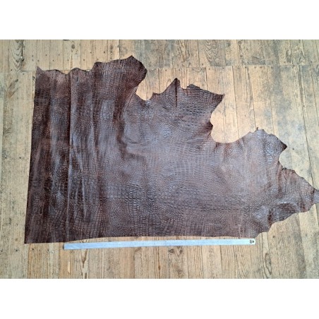 Demi peau de cuir de veau grain crocodile effet vieilli - Marron - A