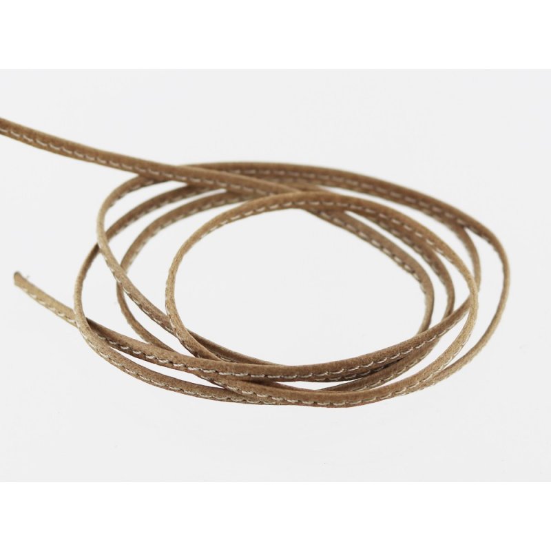 Fine lanière lacet sangle de cuir beige surpiqué cuir en stock Fine lanière lacet sangle de cuir beige surpiqué cuir en stock