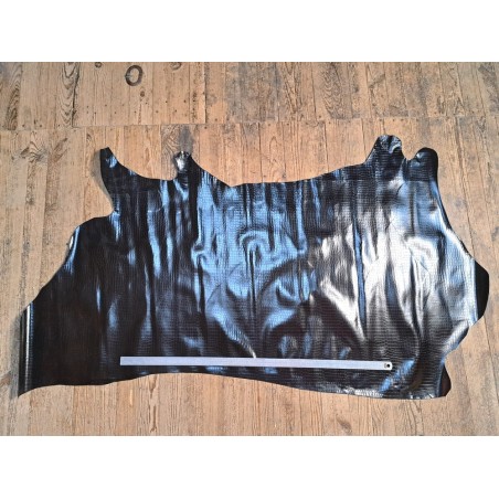 Demi-peau de cuir de veau vernis effet crocodile vernis - Noir