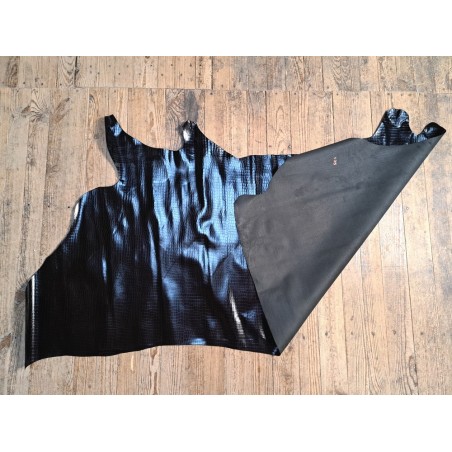 Demi-peau de cuir de veau vernis effet crocodile vernis - Noir