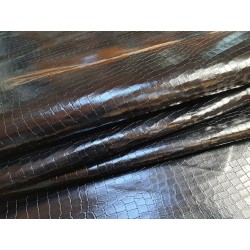 Demi-peau de cuir de veau vernis effet crocodile vernis - Noir