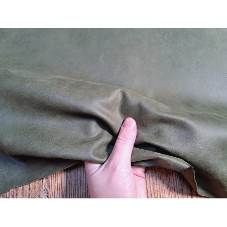 Chèvre nubuck ciré - Vert Fougère - Cuir en Stock