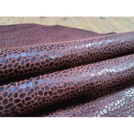 Peau de veau velours effet grain girafe - BORDEAUX - Cuir en Stock