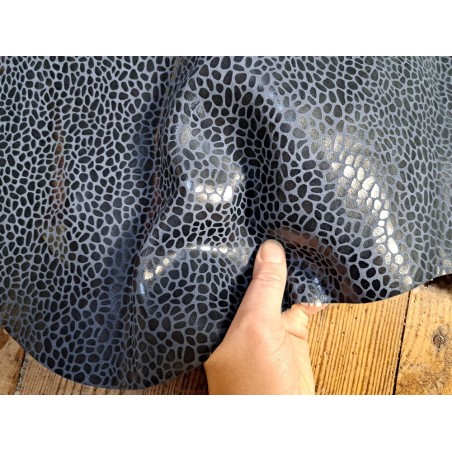 Peau de veau velours effet grain girafe - BLEU DENIM - Cuir en Stock