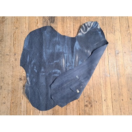 Peau de veau velours effet grain girafe - BLEU DENIM - Cuir en Stock
