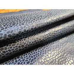 Peau de veau velours effet grain girafe - BLEU DENIM - Cuir en Stock