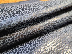 Peau de veau velours effet grain girafe - BLEU DENIM - Cuir en Stock