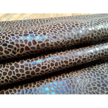 Peau de veau velours effet grain girafe - TAUPE - Cuir en Stock