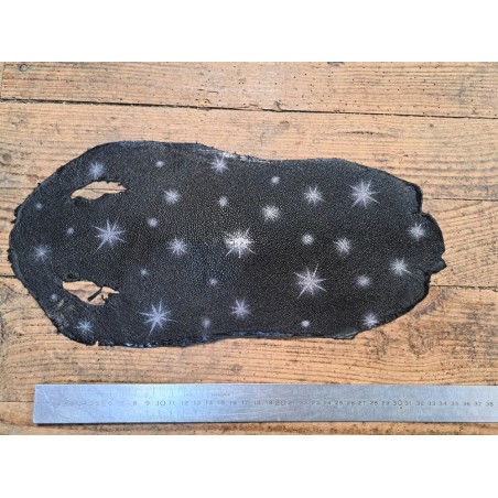 Peau unique de galuchat - N°8 - Etoiles Noir/argent - Cuir en Stock