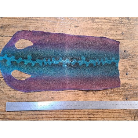 Peau de galuchat - perle centrale - cuir exotique - salamandre Turquoise/violet  - Cuir en stock