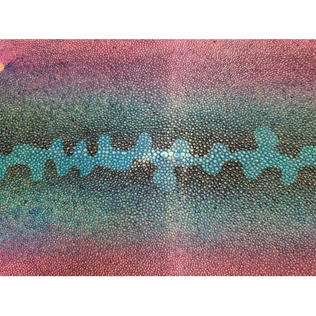 Peau de galuchat - perle centrale - cuir exotique - salamandre Turquoise/violet  - Cuir en Stock
