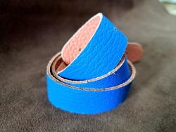 Paire de anses en cuir prêtes à poser - 50 cm - Bleu cyan/Saumon